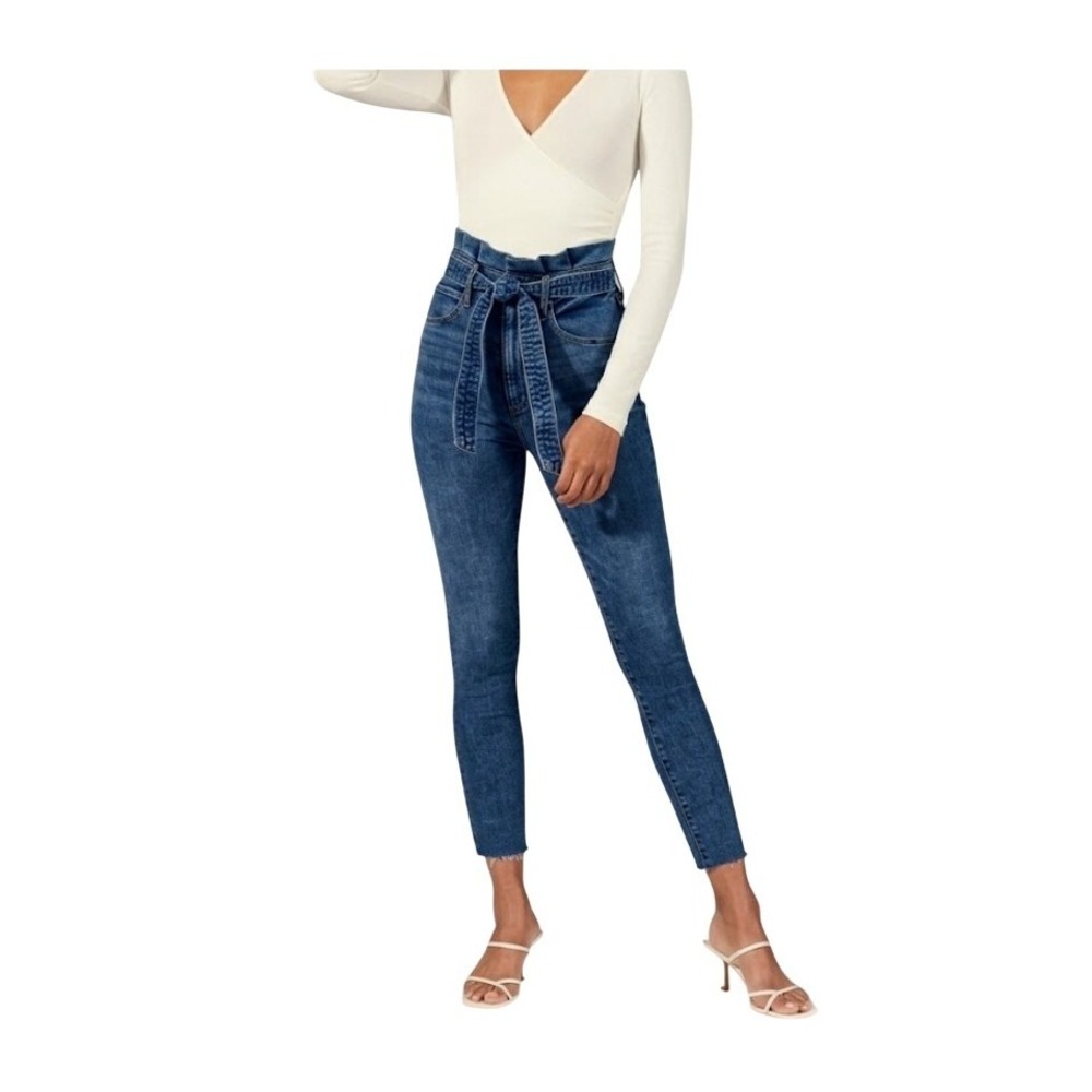 Abercrombie Belted High Rise Ankle Jeans Blue Wash Denim Raw Hemβ 2R 26